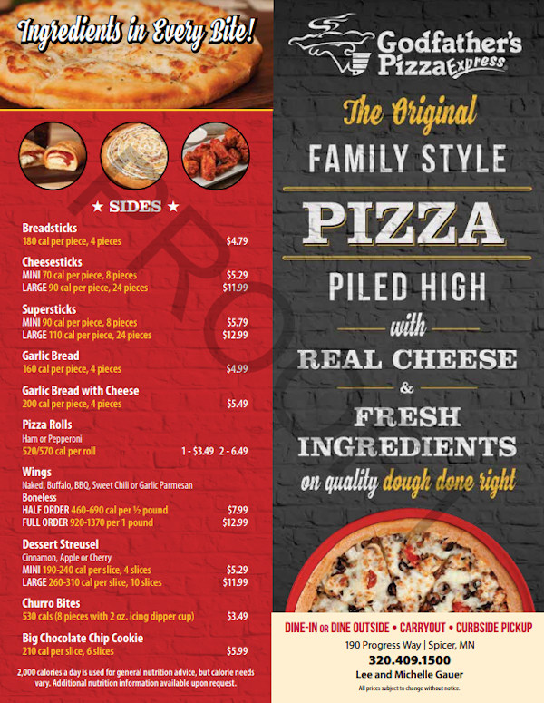 Godfather's Pizza Menu